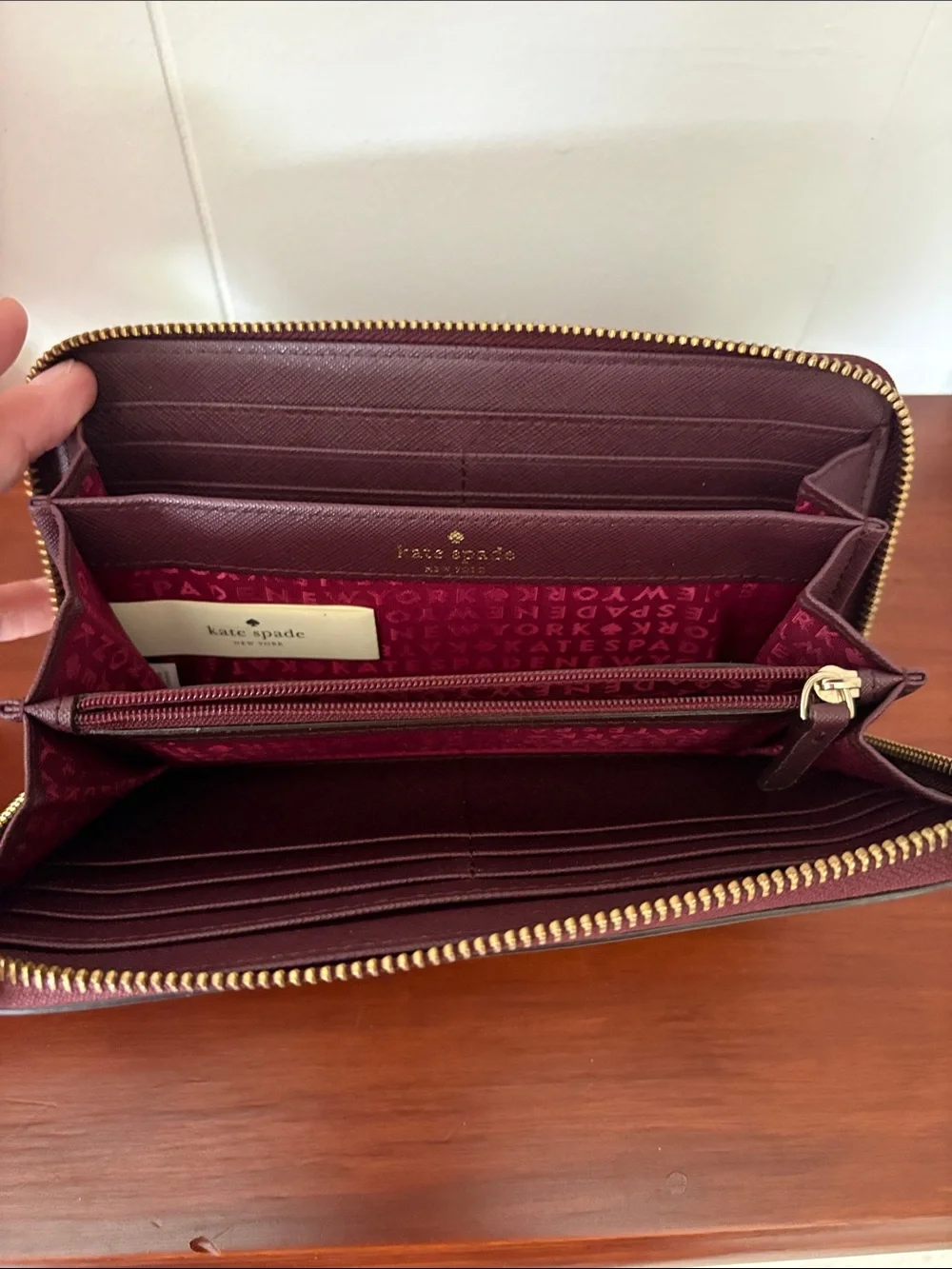 Kate Spade NY Laurel Way Neda Saffiano Burgundy Leather Zip Continental Wallet